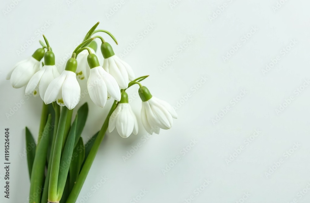 postcard on the left with spring flowers snowdrops on a blue background with space for text on the right postcard on the left with spring flowers snowdrops on a blue background with space for text on the right