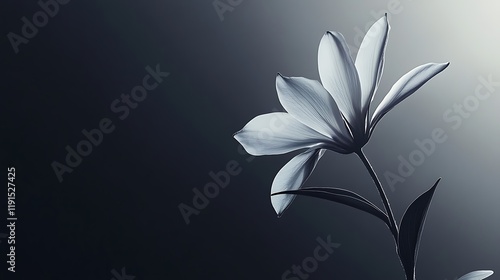 A Single White Lily Illuminated Against a Dark Background