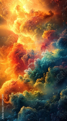 Colorful swirling smoke forms an abstract composition with vibrant hues