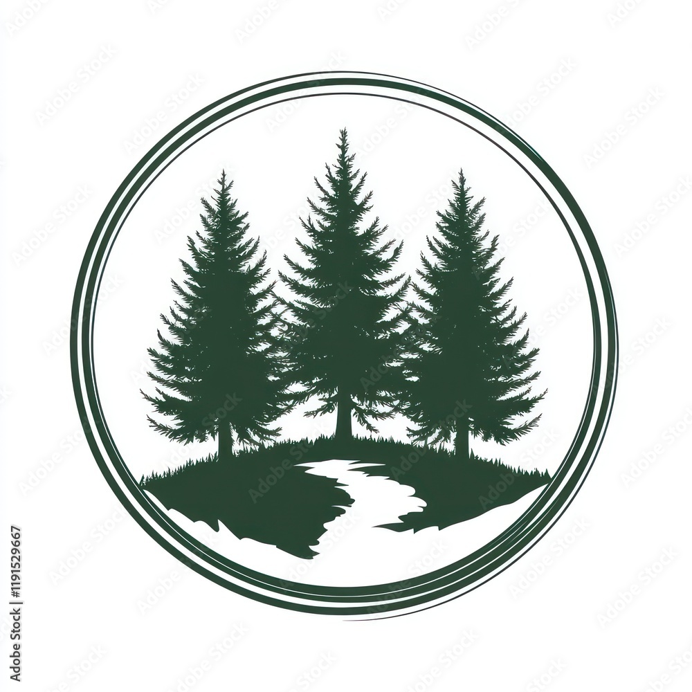 Three Pines River Logo Design Nature Forest