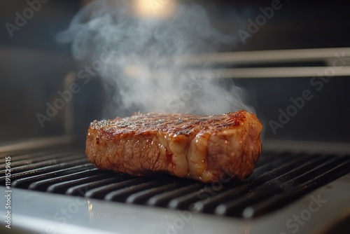 Grilling a juicy steak over hot coals at a backyard barbecue event in the eve...