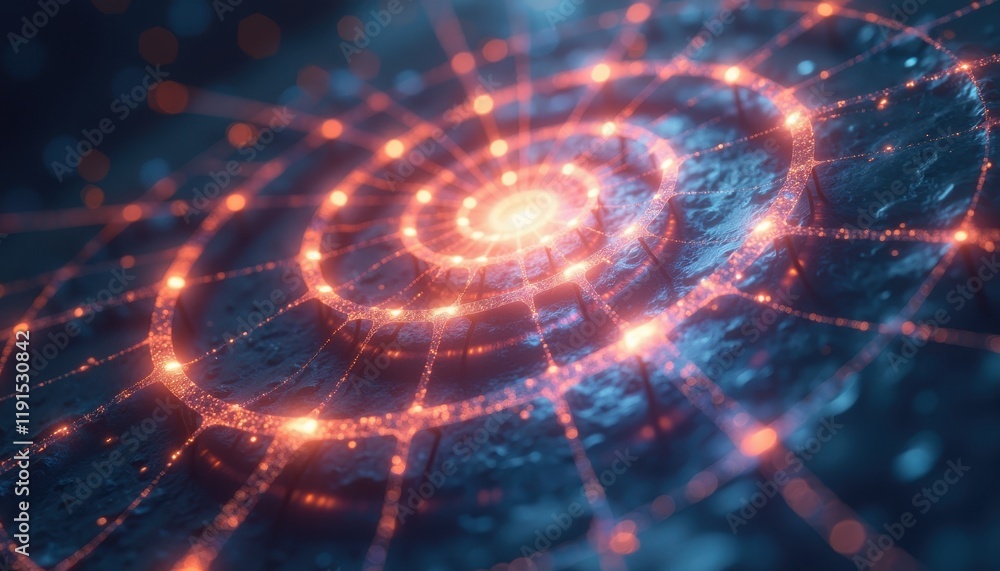 A Stunning Spiral Image: Glowing Lights and Dots in Blue and Orange with Red Center A Stunning Spiral Image: Glowing Lights and Dots in Blue and Orange with Red Center