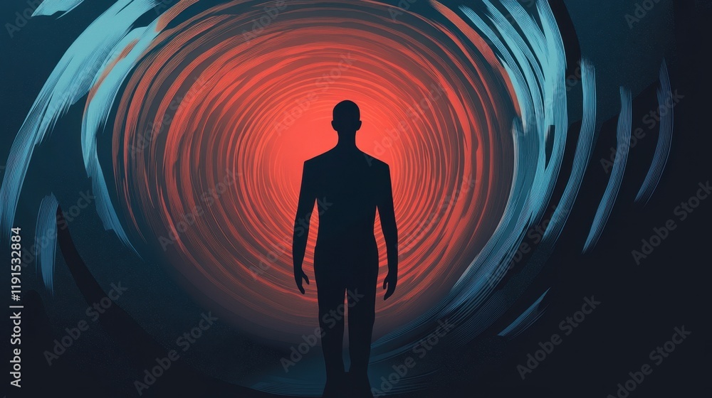 Silhouette Man Enters Swirling Red And Blue Vortex Silhouette Man Enters Swirling Red And Blue Vortex