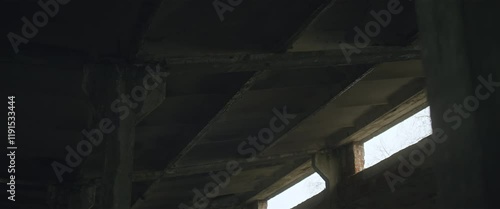 Concrete roof of an abandoned barn anamorphic