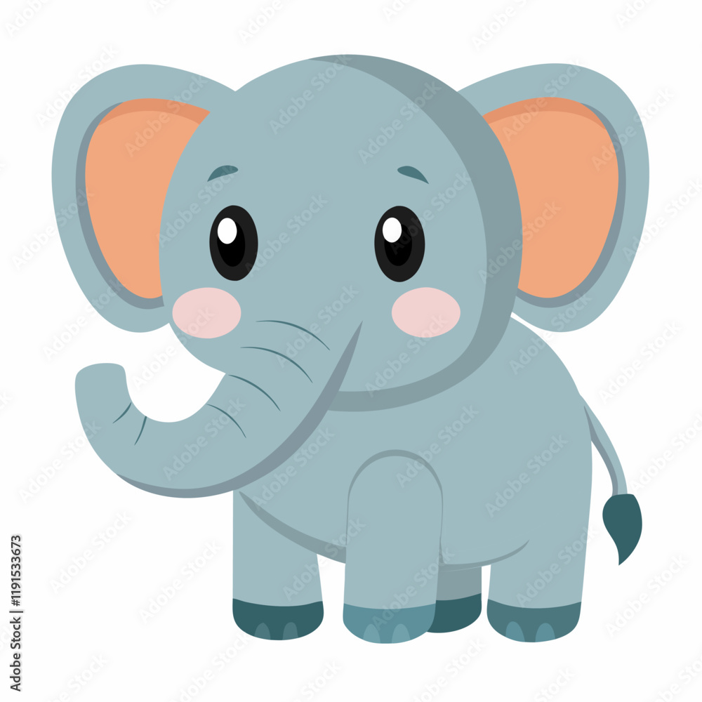Fototapeta premium Cute cartoon elephant isolated on white background. Side view. Vector illustration.