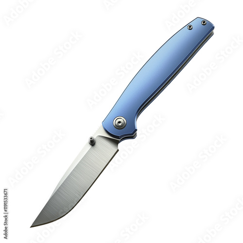 Sleek Blue Pocket Knife with Stainless Steel Blade Isolated on transparent background photo