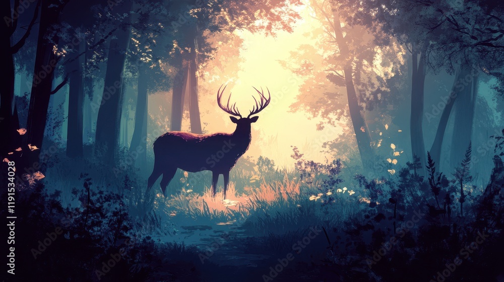 Majestic Deer Stands in a Sunlit Forest Clearing Majestic Deer Stands in a Sunlit Forest Clearing