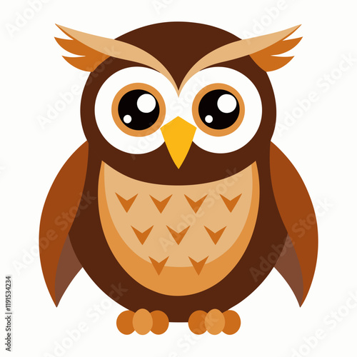 Cute cartoon owl isolated on white background. Front view. Vector illustration.
