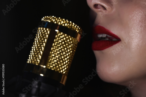 Obraz na płótnie podcast recording by a female influencer
w salonie