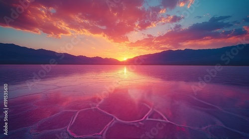 Beautiful sunset over vast landscape with vibrant clouds in the sky