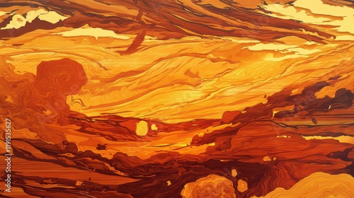 Abstract Orange and Brown Swirling Landscape