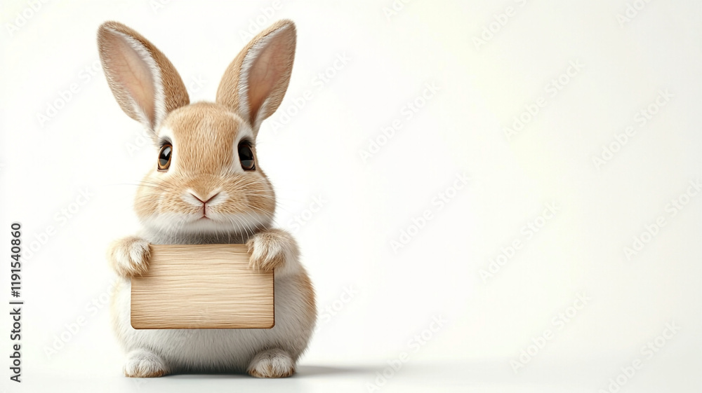 An Easter bunny and a wooden plaque for the text. An Easter bunny and a wooden plaque for the text.