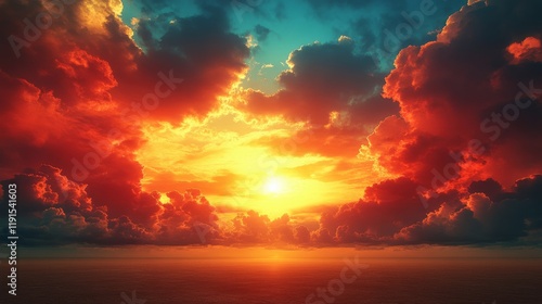 Beautiful sunset over vast landscape with vibrant clouds in the sky