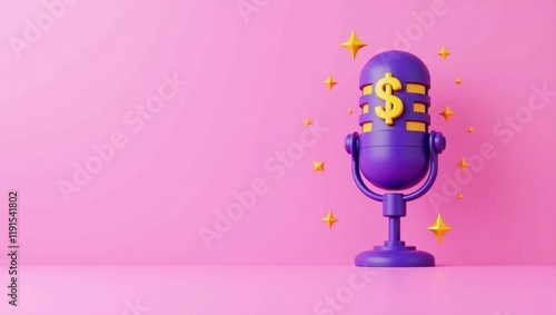 Monetization monetized Creator marketplace Audio to text reselling Tiktok affiliate marketing Murf ai Kits.ai PlayHT PolyAI Neon purple microphone with dollar sign accents on left. microp