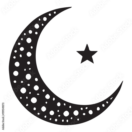Crescent moon and star silhouette vector illustration islamic art graphic