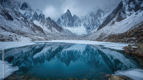 Wallpaper Mural Snowy Mountains Reflecting in a Partially Frozen Lake Torontodigital.ca