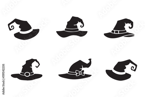 Collection of witch hats silhouette vector illustration for Halloween season