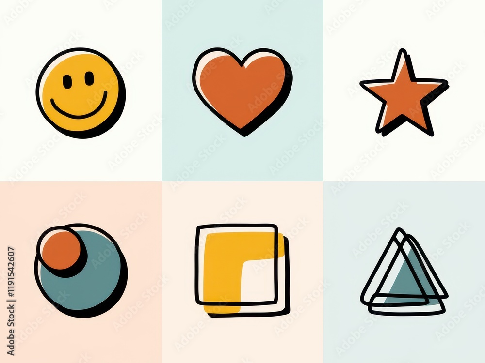 Colorful Abstract Shapes and Simple Emoticons Design Colorful Abstract Shapes and Simple Emoticons Design