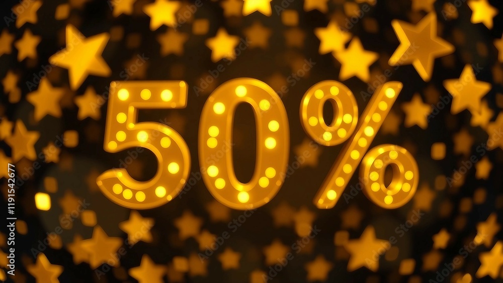 50% discount typography gold letters on background made of gold stars 50% discount typography gold letters on background made of gold stars