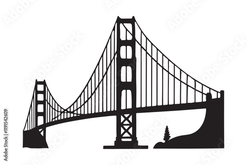 Iconic Golden Gate Bridge Silhouette Vector Illustration