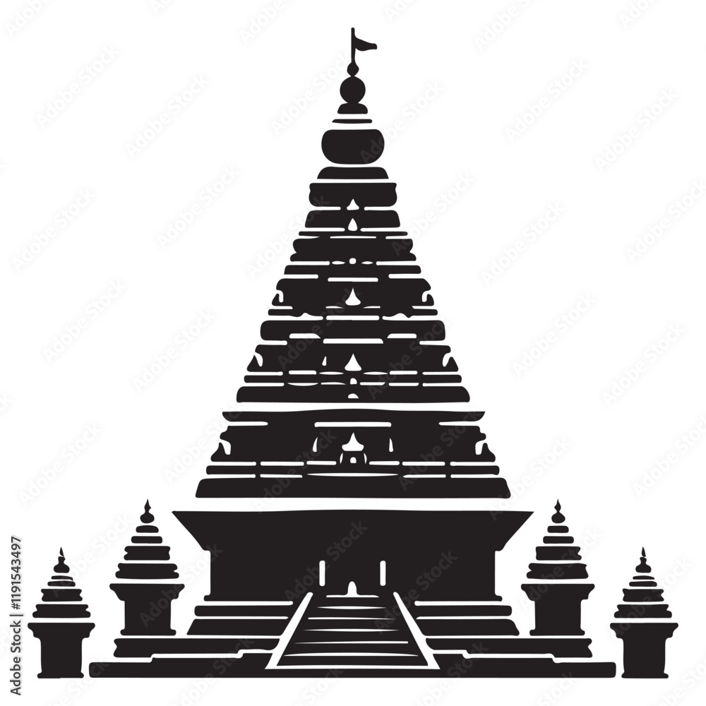 South Indian Temple Silhouette Vector Illustration Design South Indian Temple Silhouette Vector Illustration Design