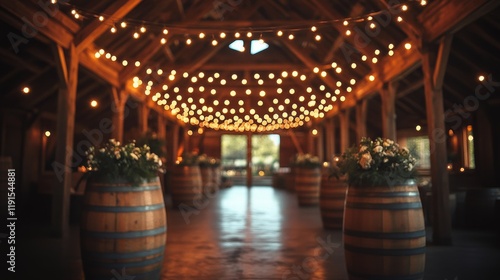 Wallpaper Mural Warm and inviting rustic barn decorated with lights and flowers at twilight Torontodigital.ca