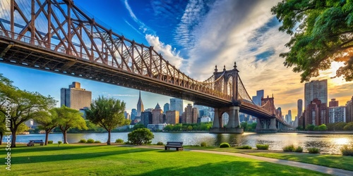 Queensboro Bridge Panorama from Queensbridge Park, NYC Skyline View photo