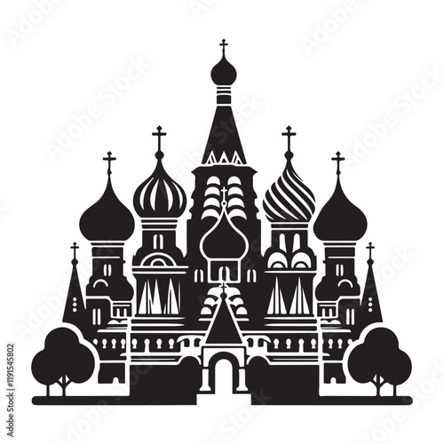 Saint Basil's Cathedral in Moscow Silhouette Illustration