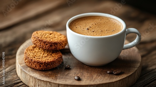 Enjoying a warm cup of coffee with biscotti on a dark table in a cozy setting