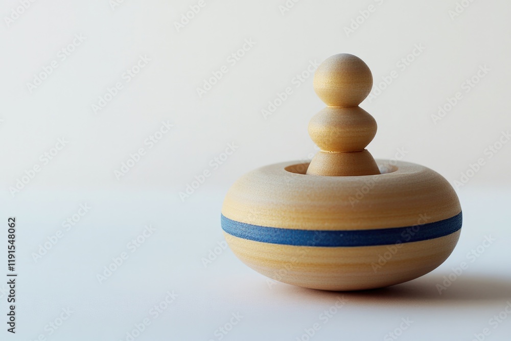 Elegant wooden spinning top features smooth lines and subtle col Elegant wooden spinning top features smooth lines and subtle col