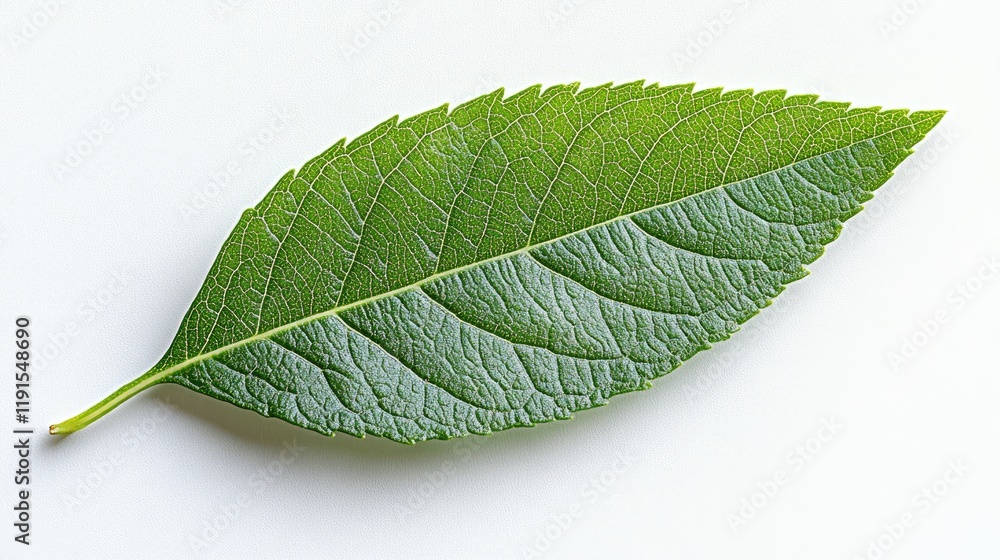 Obraz premium Single Green Leaf Isolated on White Background