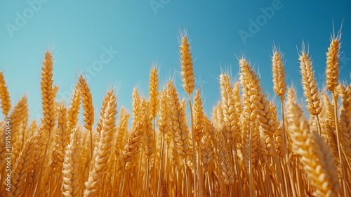 Golden wheat fields under a bright sky during late afternoon