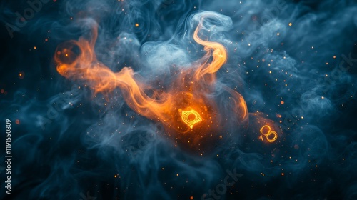 Dynamic swirling flames and smoke creating abstract patterns in vibrant colors