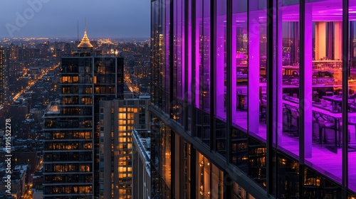 Cityscape at Night Featuring Illuminated Modern Buildings photo