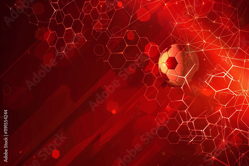Abstract Red Background with Soccer Balls and Hexagonal Shapes for a Modern Sports Design