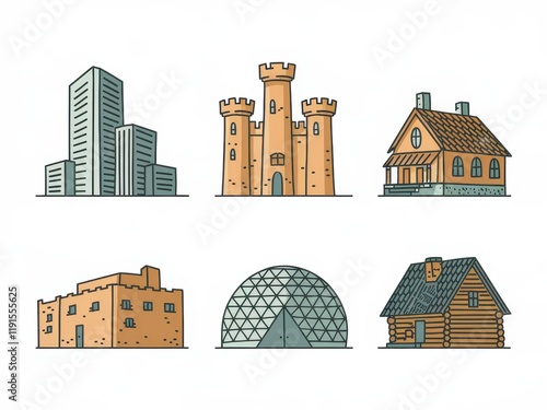 Various Architectural Styles Illustrated in Simple Drawings photo