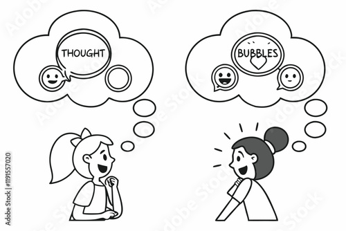 Simple line drawings, emotional icons, speech bubbles, black and white, minimalist design, expressive faces, symbolic emotions, communication symbols, clean vector style, round shapes, concise visual  photo