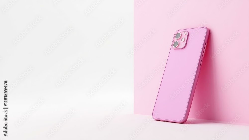 Electrifying neon pink smartphone on left. Soft purple background. Copy space for text, 3D render AI Generated Designer Element Electrifying neon pink smartphone on left. Soft purple background. Copy space for text, 3D render AI Generated Designer Element
