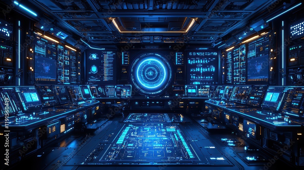 Fototapeta premium Futuristic control room with digital interfaces and advanced technology