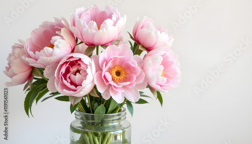 Wallpaper Mural Bouquet of pink peonies in glass vase against light background Torontodigital.ca