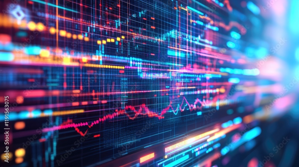 Dynamic Digital Data Stream in a Futuristic Setting with Vibrant Colors and Shapes Dynamic Digital Data Stream in a Futuristic Setting with Vibrant Colors and Shapes