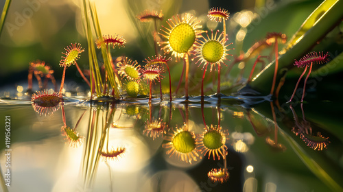 Wallpaper Mural Carnivorous plant in norfolk, england with round leaved sundew reflected in water. Sundew. Illustration Torontodigital.ca