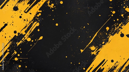 Vibrant black and yellow paint splatter creating an expressive art background