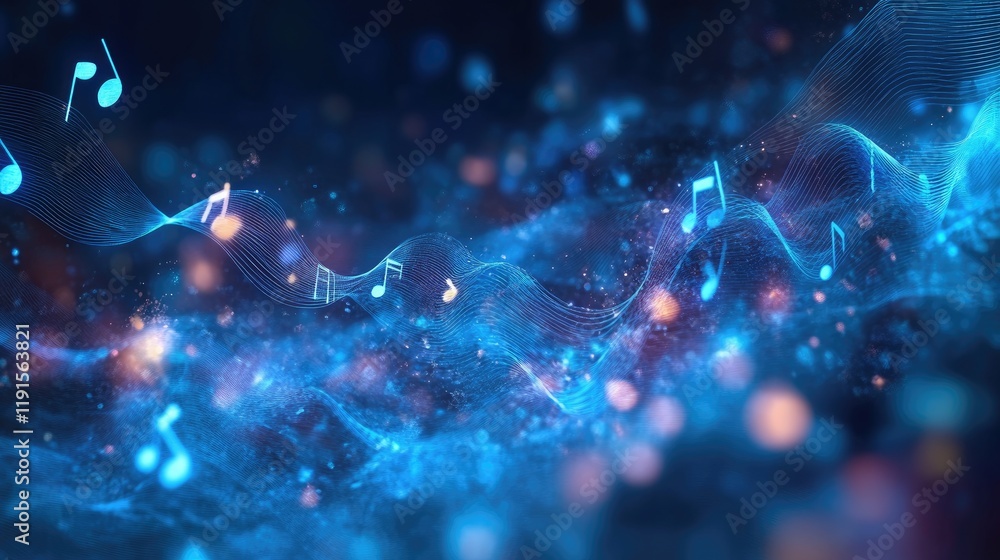 Abstract Blue Wave Music Notes Design Abstract Blue Wave Music Notes Design