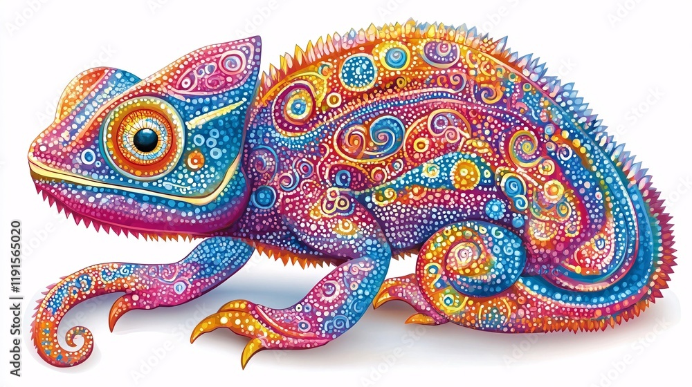 Obraz premium Colorful chameleon illustrated with intricate patterns and vibrant colors