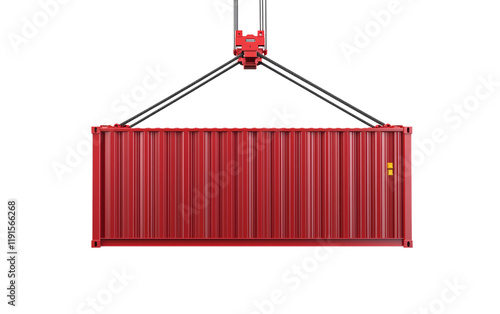 Red Shipping Container with Crane Equipment Isolated on transparent background