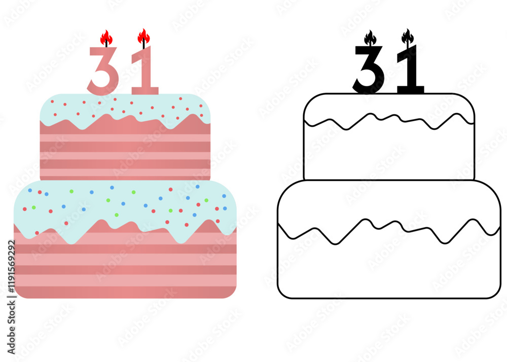 Set of icons cake with number 31
Vector cake on white background not birthday Set of icons cake with number 31
Vector cake on white background not birthday