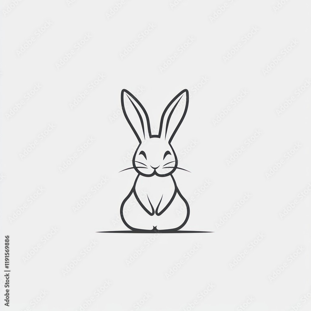 Cute bunny line art, sitting, white background, logo design Cute bunny line art, sitting, white background, logo design