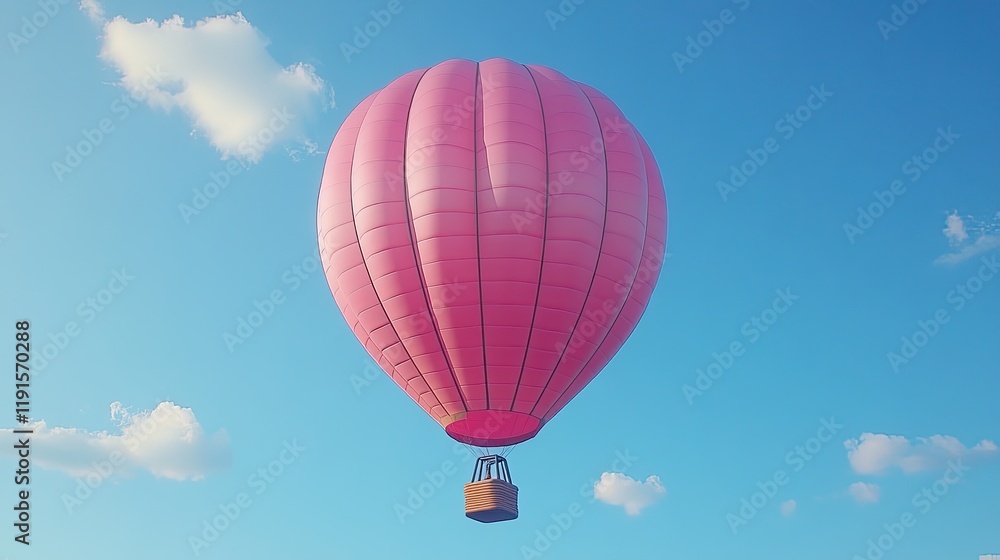 Fototapeta premium Pink hot air balloon ascending in a blue sky
