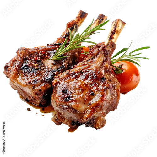 Delicious Grilled Lamb Chops Rosemary Tomatoes Gourmet Food Dish Dinner Recipe Red Meat Meal Diet   